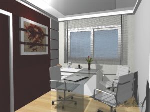 Escritório mesa de vidro, vista mesa de atendimento