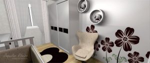 Quarto bebê vermelho - Vista guarda roupa e poltrona da mamãe
