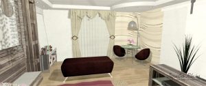Quarto com escritório - Vista mesa de vidro e poltronas