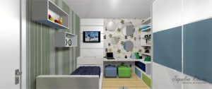 Quarto infantil - Vista painel TV e bancada de estudos